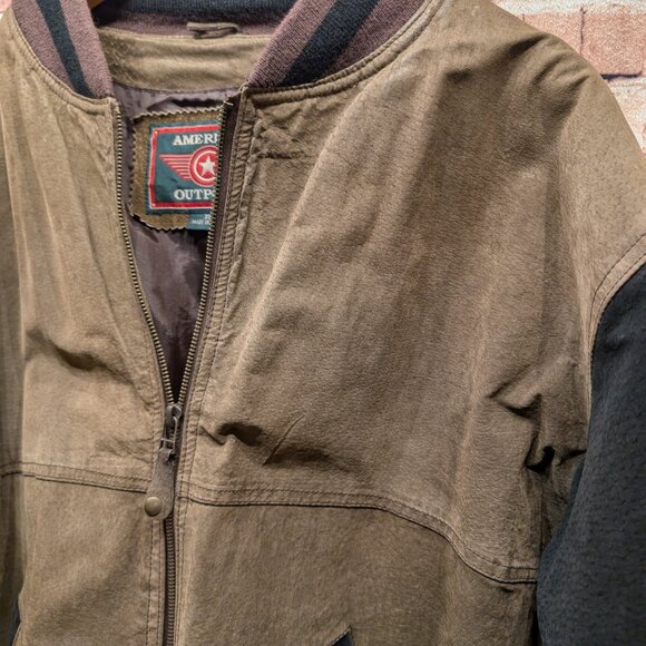 Vintage American Outpost Tan and Black Bomber/Varsity Jacket Size XL - Picture 4 of 12